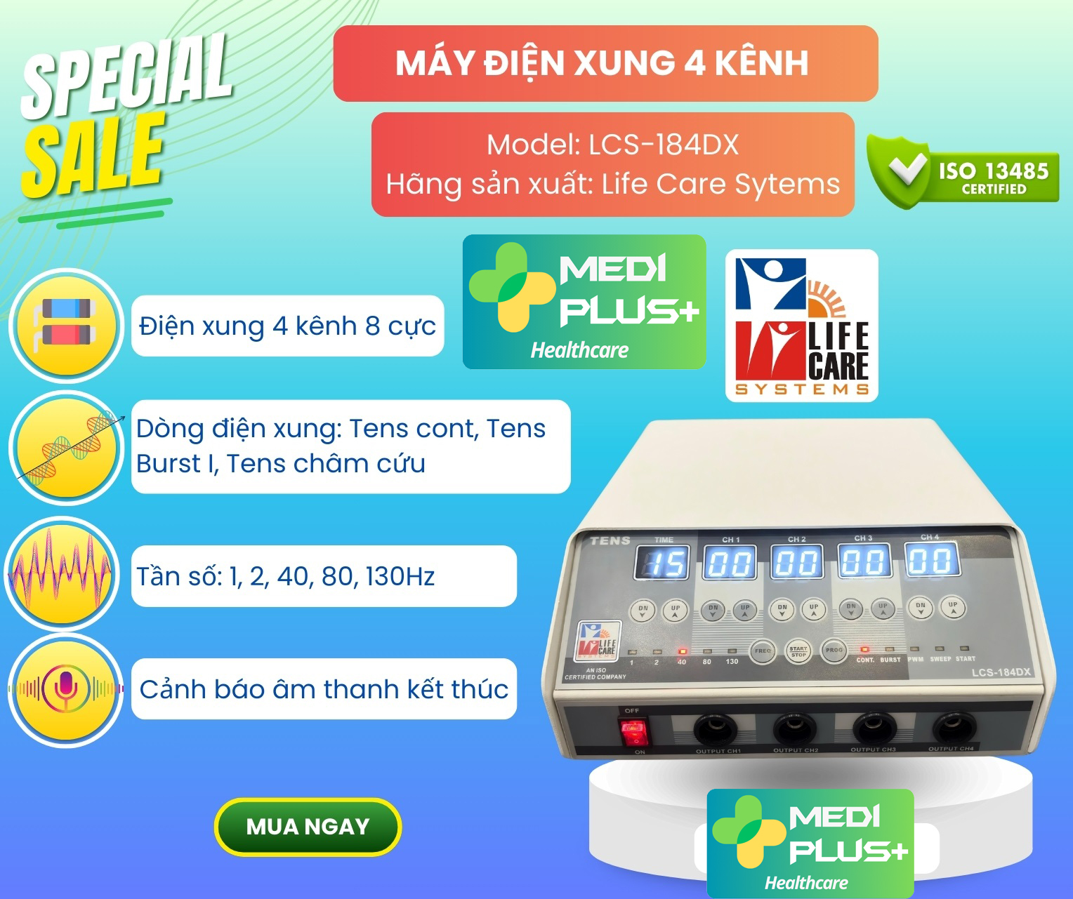 Máy điện xung trị liệu 4 kênh LCS-184DX Máy điện xung trị liệu 4 kênh LCS-184DX